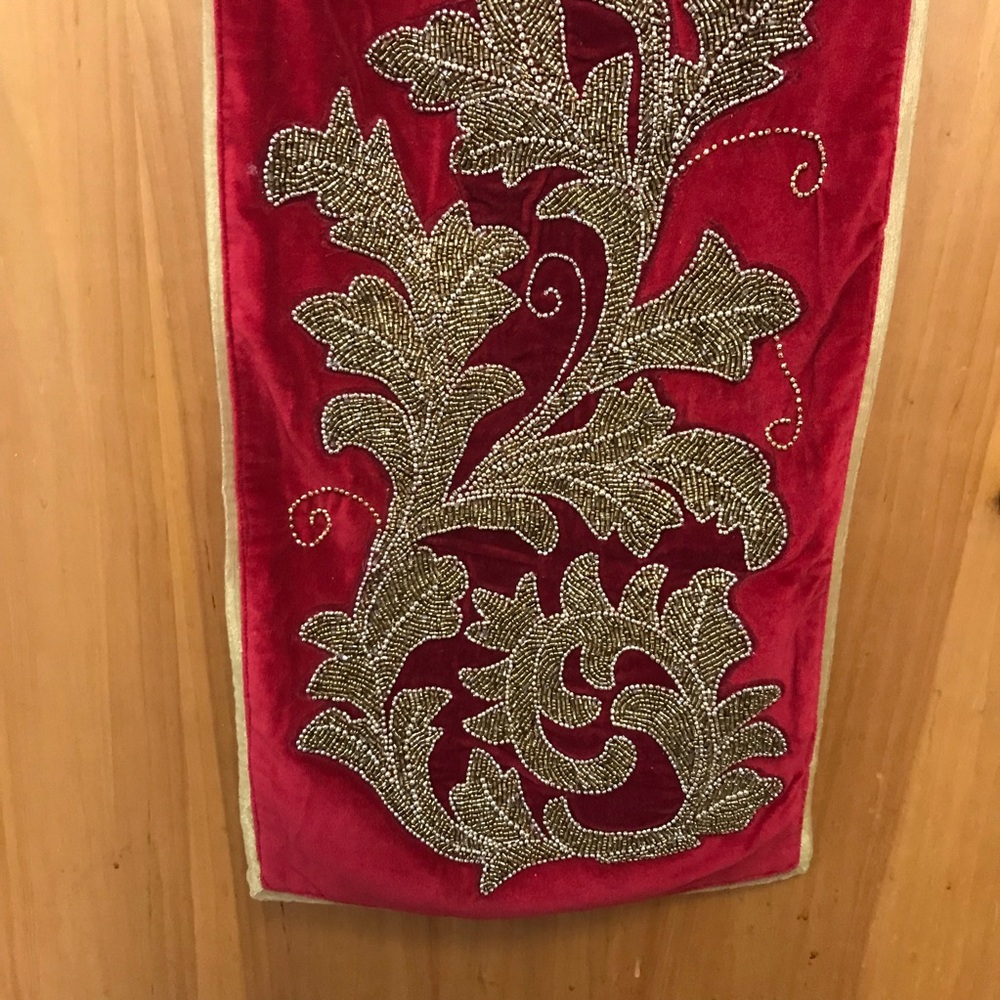 Grammercy Studios Red with Heavy Gold Beading Table Runner - Picture 3 of 15